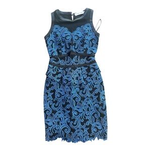 Chic Black and Blue Patterned Mini Dress